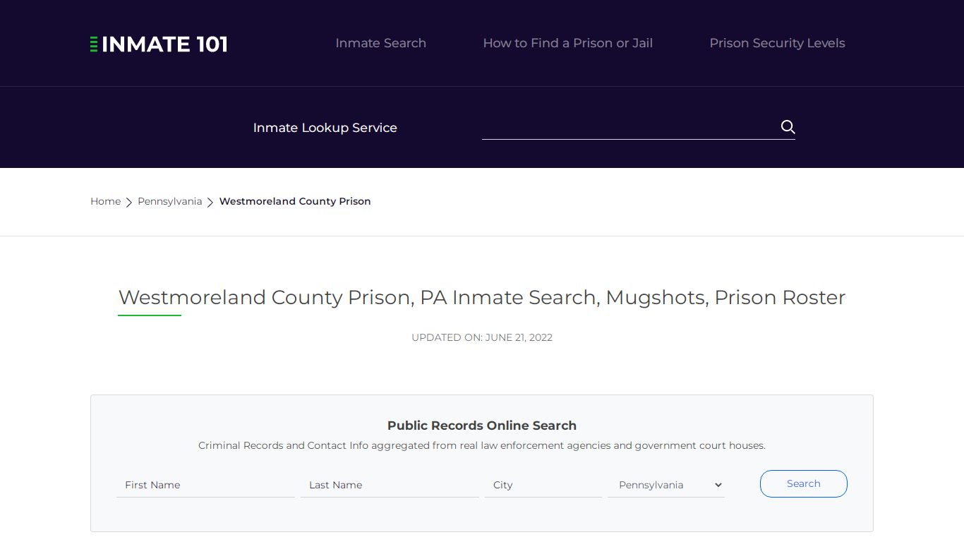 Westmoreland County Prison, PA Inmate Search, Mugshots ...